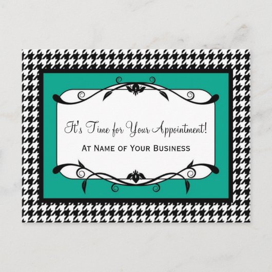 Teal Houndstooth Salon Herinnering Briefkaart (Voorkant)