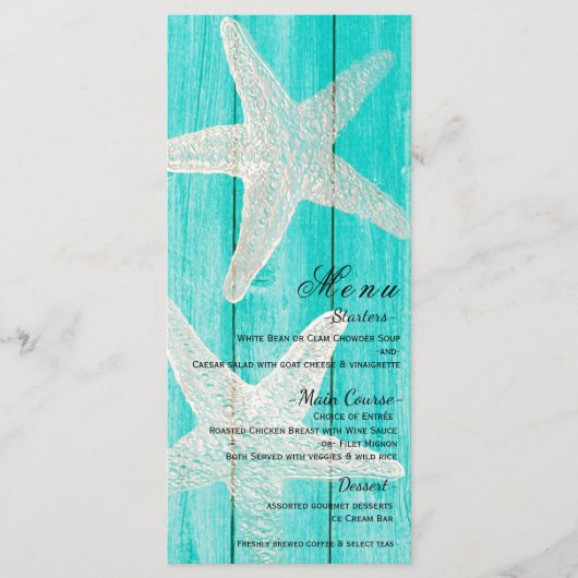 Teal Hout & Zeester Elegant Strand Menu Card (Voorkant)