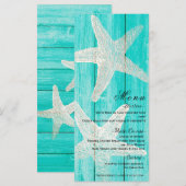 Teal hout & zeester elegant strand menukaart (Voorkant / Achterkant)