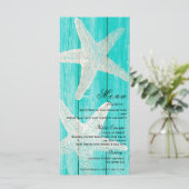 Teal hout & zeester elegant strand menukaart (Staand voorkant)