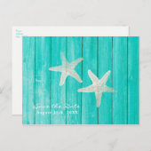 Teal Hout & Zeester Strand Elegant Bewaar de Datum Aankondigingskaart (Voorkant / Achterkant)