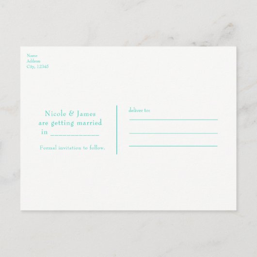 Teal Hout & Zeester Strand Elegant Bewaar de Datum Aankondigingskaart (Achterkant)