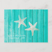Teal Hout & Zeester Strand Elegant Bewaar de Datum Aankondigingskaart (Voorkant)