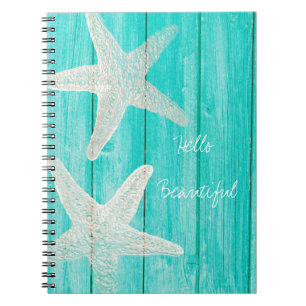 Teal Hout & Zeester Strand Elegant Chic Tropisch Notitieboek