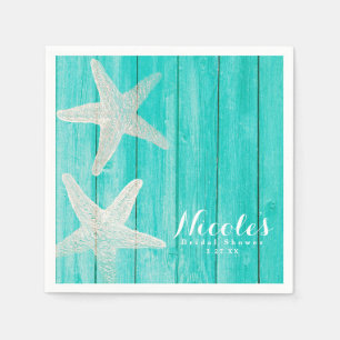 Teal Hout & Zeester Strand Elegant Tropisch Chic Servet