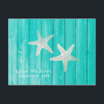 Teal hout & zeester strand elegante bewaar de datu aankondigingskaart<br><div class="desc">Teal hout & zeester strand elegante bewaar de datum ansichtkaart. Gepersonaliseerd voor elke gelegenheid.</div>