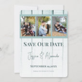 Teal Houten Fotocollage Save The Date (Voorkant)