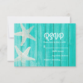 Teal houten & zeester elegante strand RSVP kaart