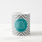 Teal Houtskool Chevron Aangepast Monogram Koffiemok (Center)