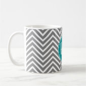 Teal Houtskool Chevron Aangepast Monogram Koffiemok (Links)