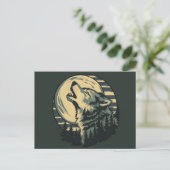 Teal Howling Wolf Moon Art Briefkaart (Staand voorkant)