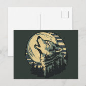 Teal Howling Wolf Moon Art Briefkaart (Voorkant / Achterkant)