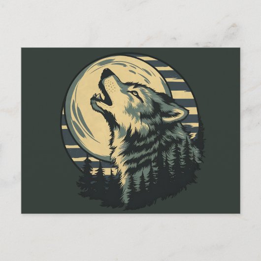 Teal Howling Wolf Moon Art Briefkaart (Voorkant)