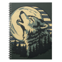 Teal Howling Wolf Moon Art Notitieboek