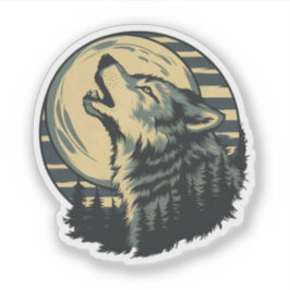 Teal Howling Wolf Moon Art Sticker