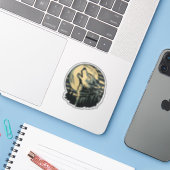 Teal Howling Wolf Moon Art Sticker (Laptop met iPhone)