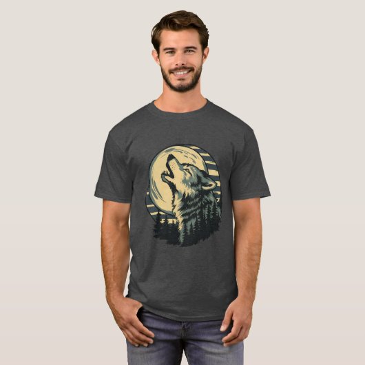 Teal Howling Wolf Moon Art T-shirt (Voorkant volledig)