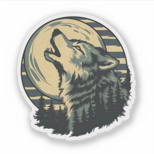 Teal Huilende Wolf Maan Kunst Sticker (Voorkant)