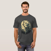 Teal Huilende Wolf Maan Kunst T-shirt (Voorkant volledig)