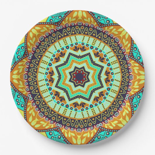 Teal Indiase Mandala Papieren Bordje (Voorkant)