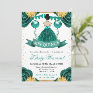 Teal Jurk Brunette Harige Prinses Quinceanera Kaart