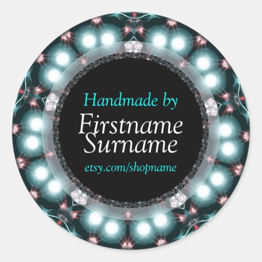 Teal Juwelen Mandala Ambachtelijke Handwerk Label  (Voorkant)
