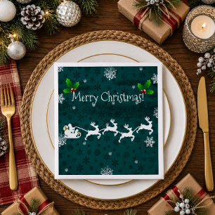 Teal kerstman slee en rendier papieren servet