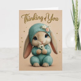 Teal Knit Baby Bunny Thinking of You Card Kaart