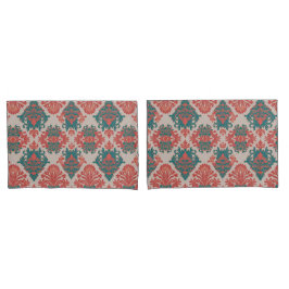 Teal & Koperen Damast Kussensloop