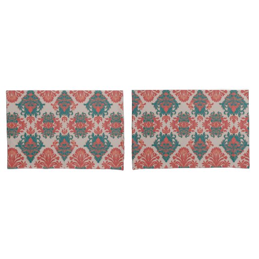 Teal & Koperen Damast Kussensloop (Voorkant-Set)