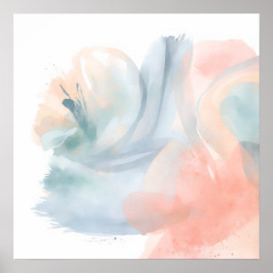 Teal Koraal Aquarel Abstracte Poster Wand Kunst