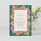 Teal Koraal Hibiscus Eucalyptus Bruiloft Kaart (Staand voorkant)