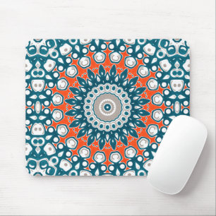 Teal Koraal Modern Mandala Bureaupatroon Muismat
