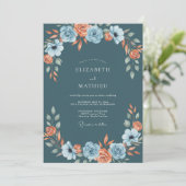 Teal Koraal Ranunculus Eucalyptus Bruiloft Kaart (Staand voorkant)