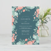 Teal Koraalblad Eucalyptus Bruiloft Kaart (Staand voorkant)
