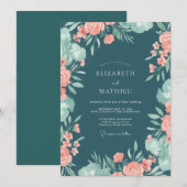Teal Koraalblad Eucalyptus Bruiloft Kaart (Voorkant / Achterkant)