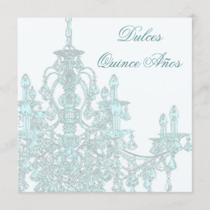 Teal Kroonluchter Quinceanera Kaart