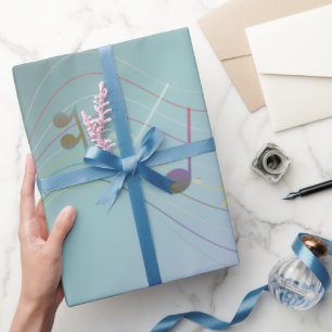 Teal & Lavendel Gradiënt Muzieknoten Cadeaupapier