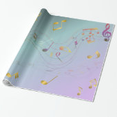Teal & Lavendel Gradiënt Muzieknoten Cadeaupapier (Uitgerold)
