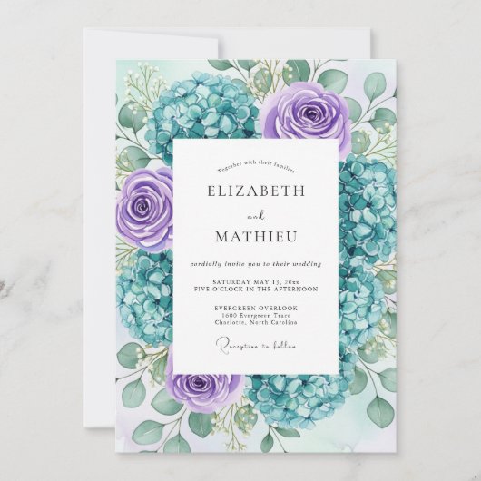Teal Lavender Lush Spring Wedding Kaart (Voorkant)