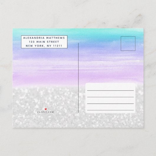 Teal Lavender White Glitter Dolphin Pool Birthday Uitnodiging Briefkaart (Achterkant)