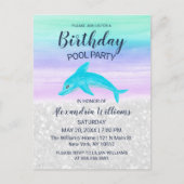 Teal Lavender White Glitter Dolphin Pool Birthday Uitnodiging Briefkaart (Voorkant)