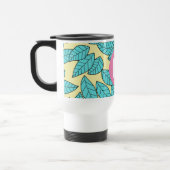 Teal Leaves Botanical Pattern Bright Pink Monogram Reisbeker (Links)