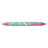 Teal Leaves Botanical Pattern Bright Pink Monogram Zwarte Inkt Pen (Achterkant)