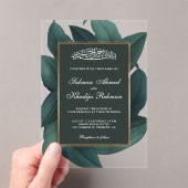 Teal Leaves Gold Border Islamic Muslim Wedding Acryl Uitnodigingen (Insitu (Draagbaar))