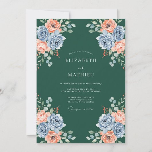 Teal Leiste Ranunculus Eucalyptus Bruiloft Kaart (Voorkant)