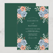 Teal Leiste Ranunculus Eucalyptus Bruiloft Kaart (Voorkant / Achterkant)