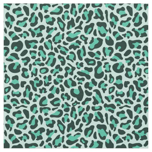 Teal Leopard Print Trendy Retro Fabric Stof (Close Up)