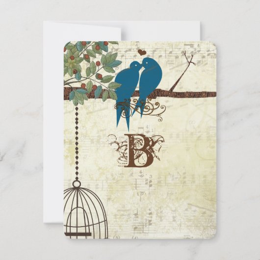 Teal Liefdesvogels Zitten in een Boom Save the Dat Kaart (Achterkant)