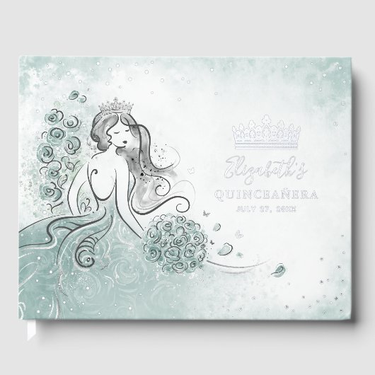 Teal Light Sage Seafoam Princess Quince Birthday Gastenboek (Voorkant)